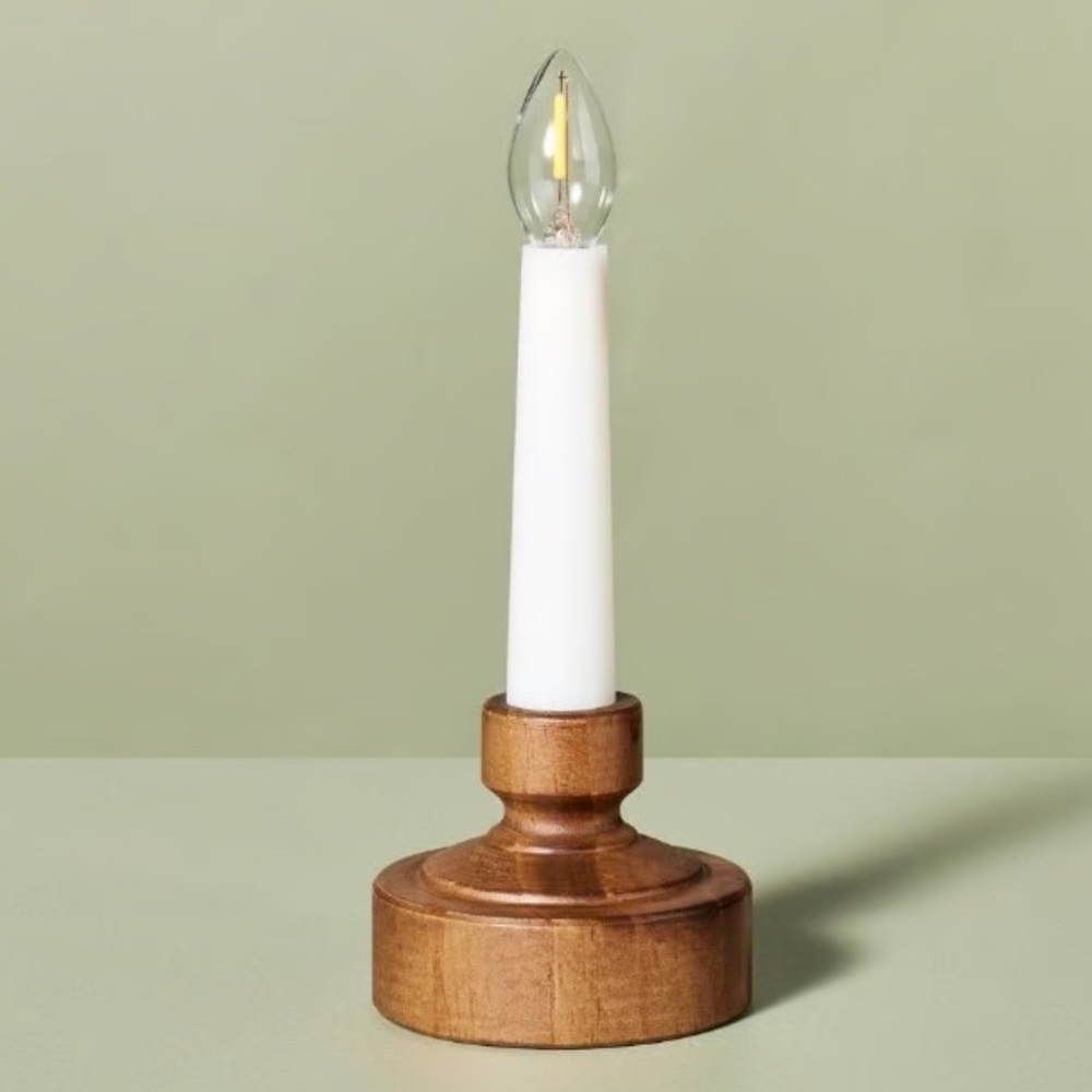 HEARTH & HAND NWT led flameless window candle w/ wood base